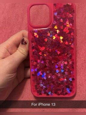 Glitter Heart Protective Case for iPhone 13 - Pink